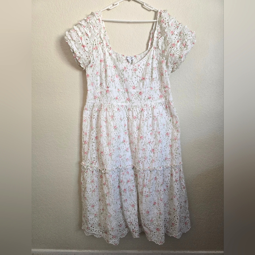 Love Shack Fancy Plus Pink White Floral Cotton Lace Dress Sz 20w 2x